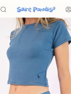 Saint Paradiso Blueberry Blue Striped Cropped Tee XS